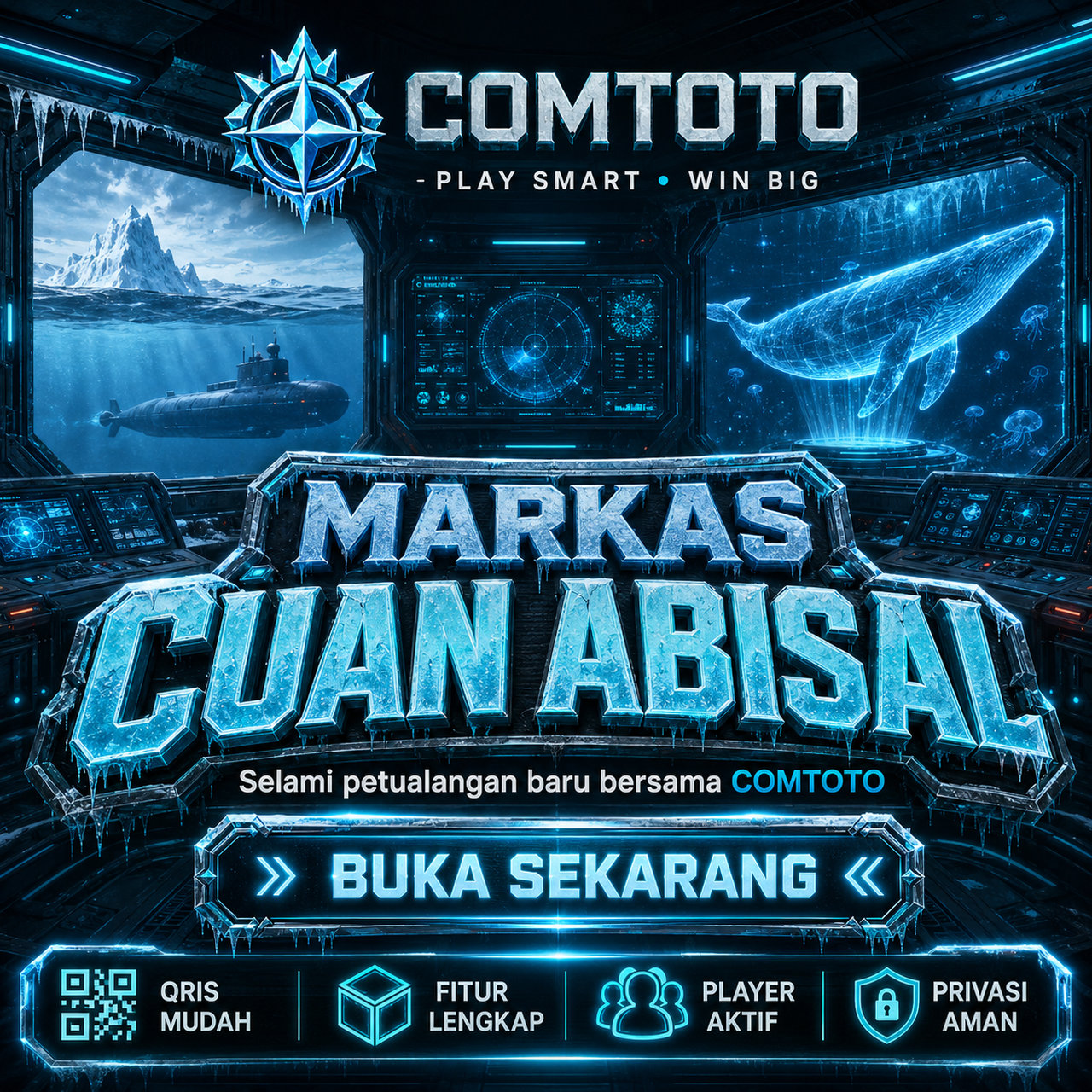 Banner COMTOTO — ilustrasi layanan dan kategori permainan